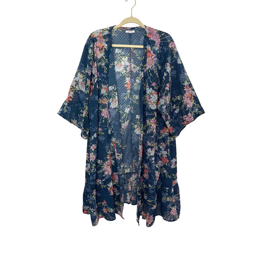 Maurices Boho Floral Kimono Cardigan Womens 1X Multicolor Festival Sheer Flowy